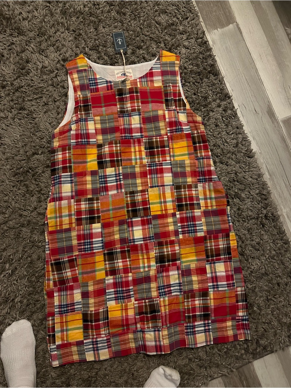 Kiel James Patrick Madras Patchwork Dress - Red, Yellow, Green, Navy